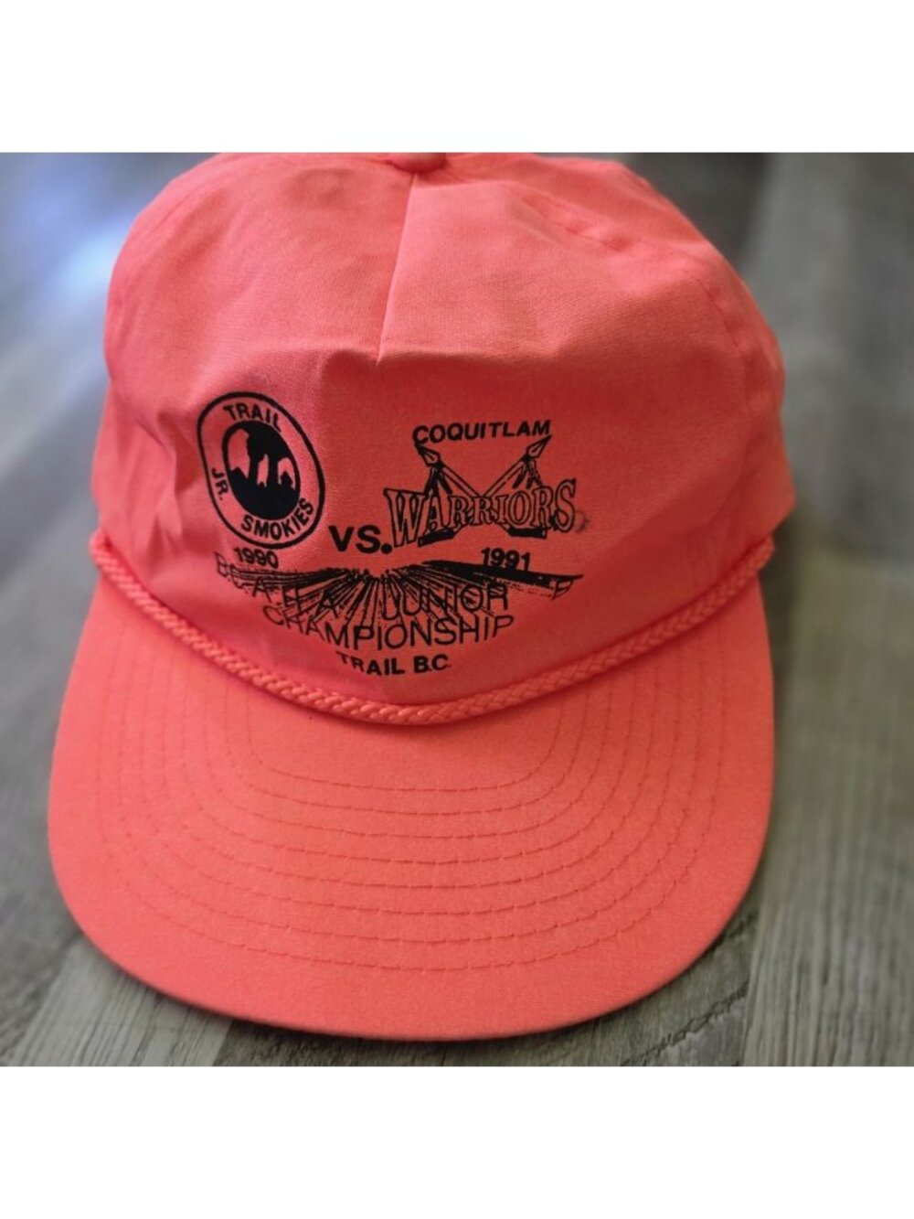 Nissin Snapback Hat One Size Neon Orange Trail Smokies Coquitlam Warriors 1990s